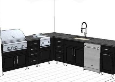 Textured Black L-shape, Shaker doors, grill, griddle & fridge (design)