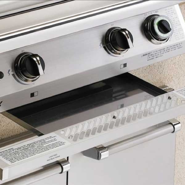 PGS grease drip tray on a commercial apartment amenity grill, built for heavy multifamily use