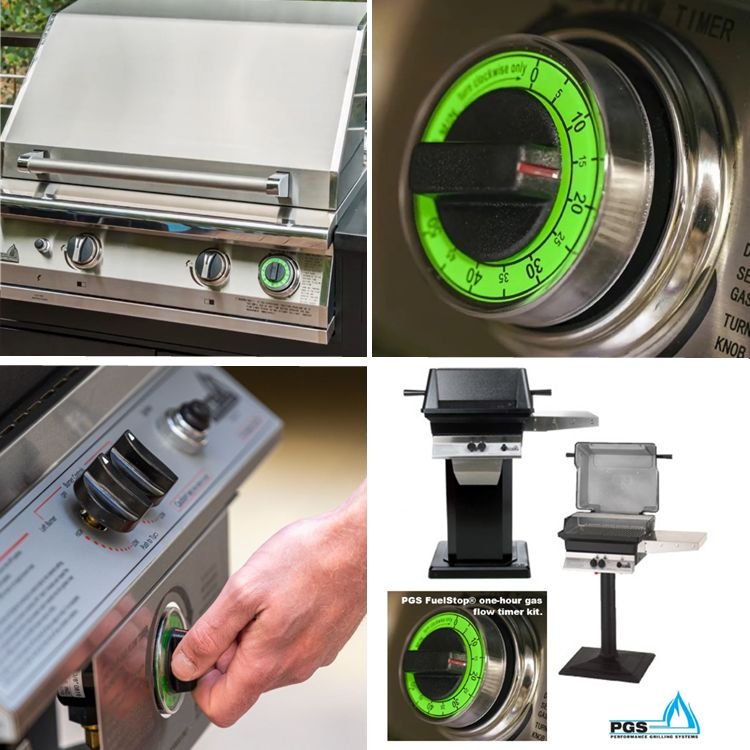 PGS grill amenity features including FuelStop timer and lift-assist handle for multifamily and commercial use