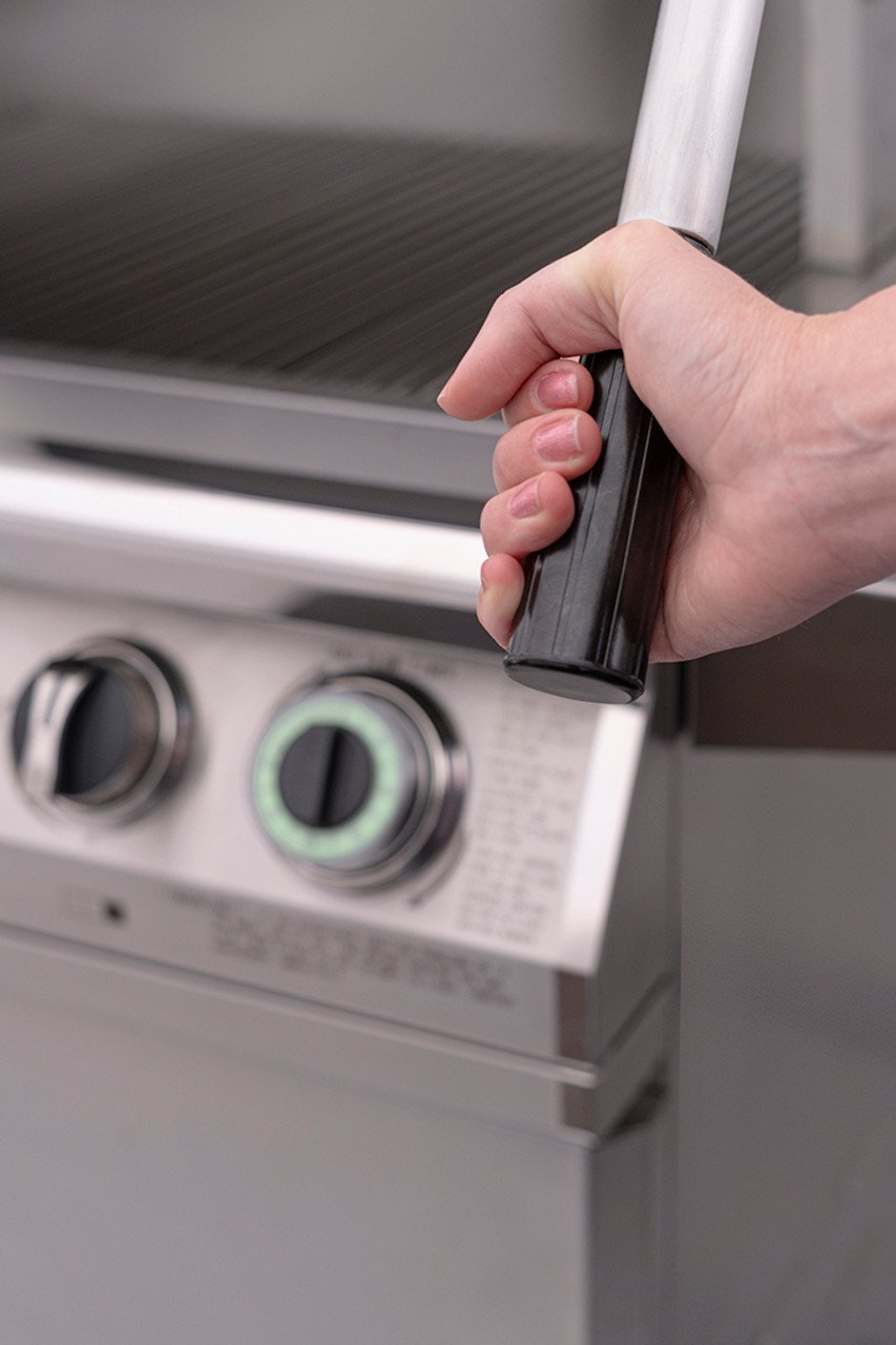 PGS lift-assist handle kit on a commercial-grade grill used in multifamily apartment amenity areas
