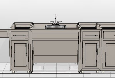 Rendering of Majestic ADA Design multi-family outdoor kitchen with wheelchair-accessible sink and open knee space. Project: Majestic ADA Design. Builder: Majestic Outdoor Kitchens